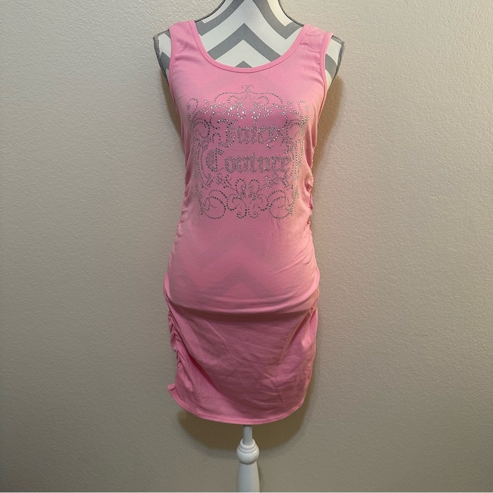 NWT Juicy Couture Pink Fitted Rhinestone Bling Ruched Sleeveless Tank Mini Dress